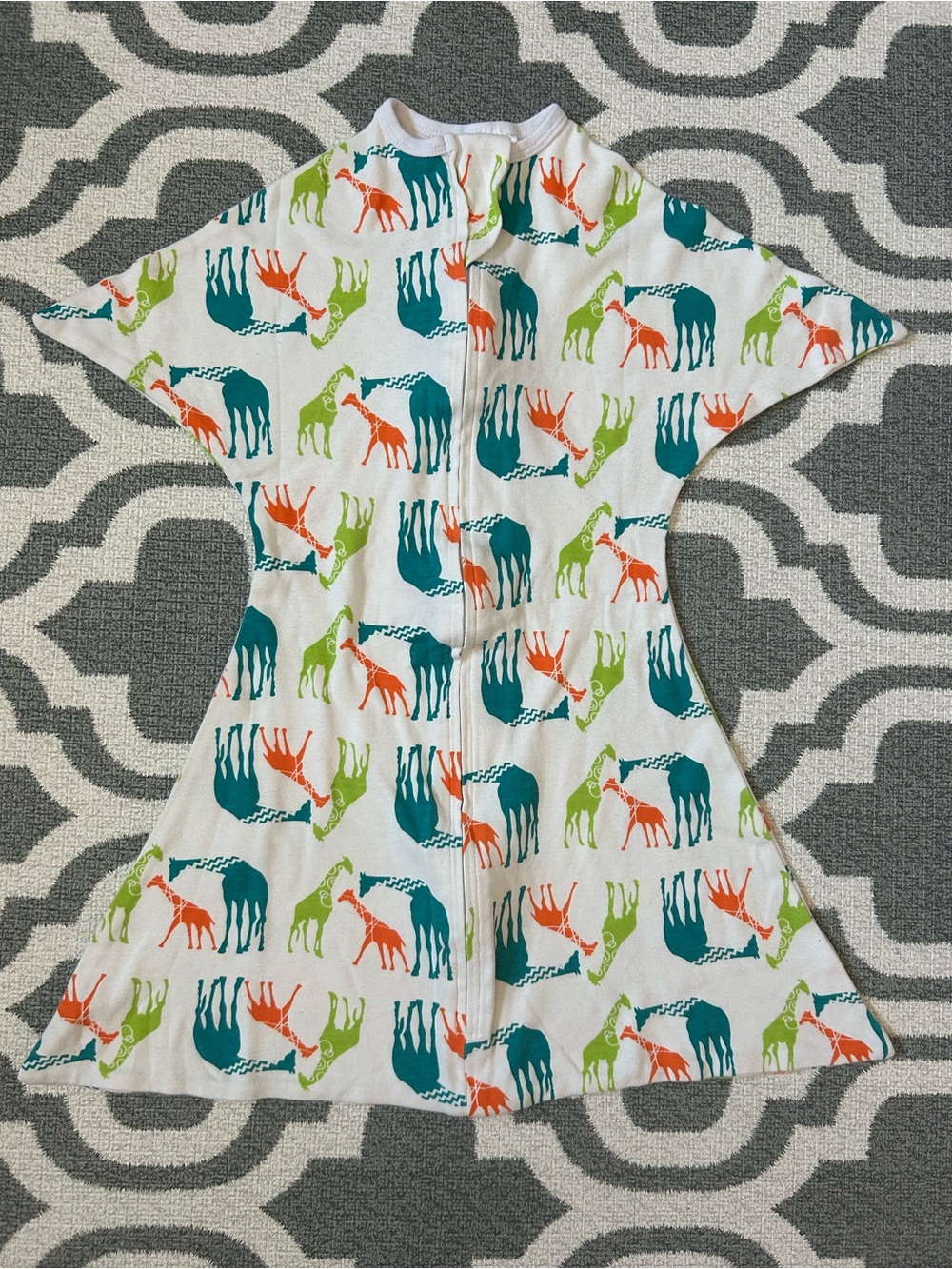 Sleeping Baby White Sleep Sack with Teal, Lime & Orange Giraffe Print